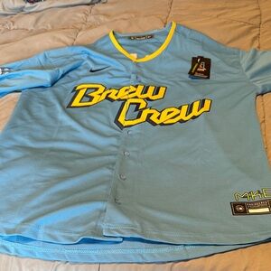 Nike Brew Crew Light Blue and Yellow authentic Jersey